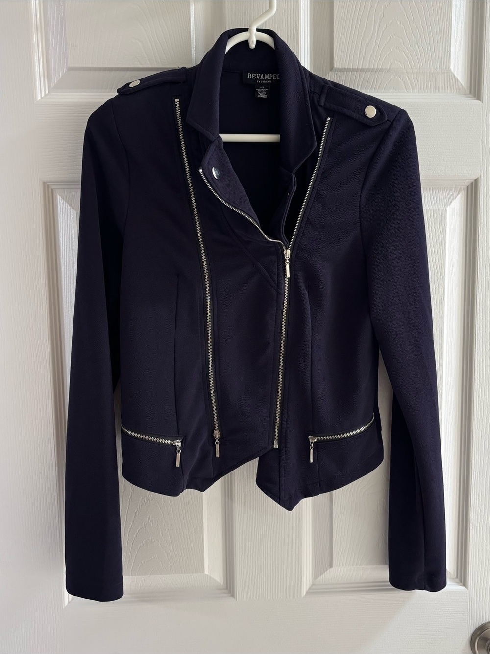Revamped Navy Asymmetrical Zip Moto Jacket Women’s Size Large